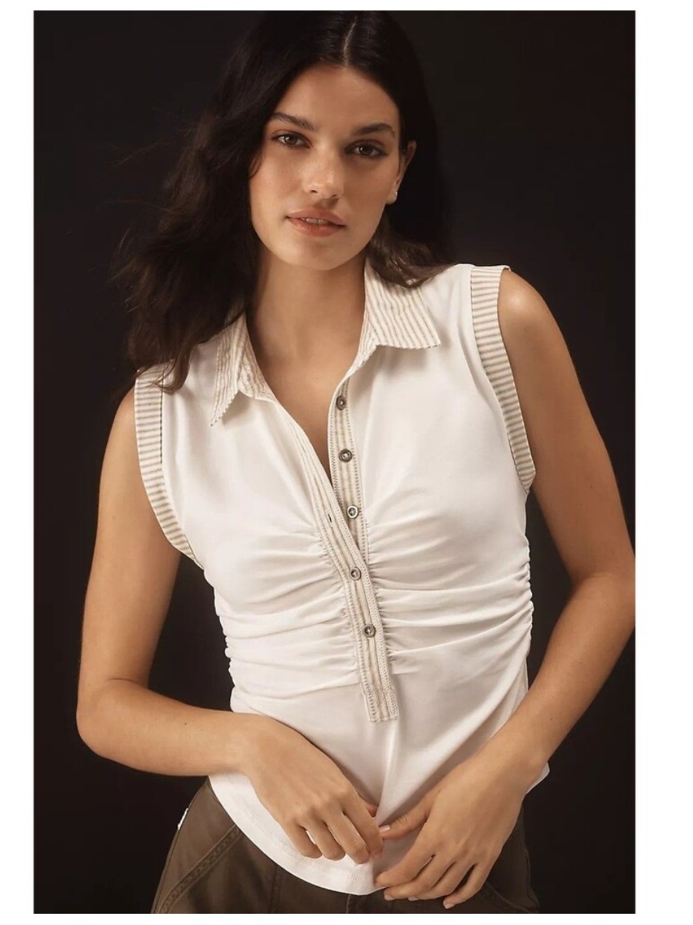 Anthropologie Pilcro Varsity Polo Tank Top White